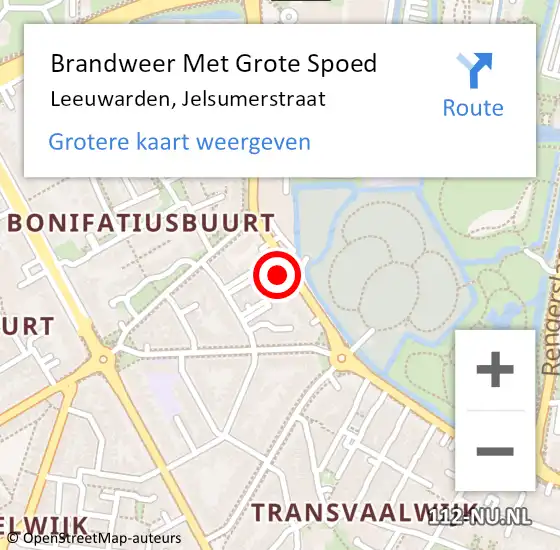 Locatie op kaart van de 112 melding: Brandweer Met Grote Spoed Naar Leeuwarden, Jelsumerstraat op 24 april 2023 11:33