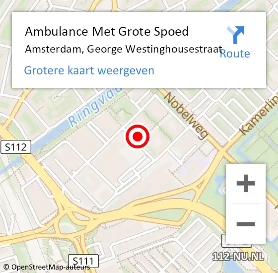 Locatie op kaart van de 112 melding: Ambulance Met Grote Spoed Naar Amsterdam, George Westinghousestraat op 24 april 2023 13:07