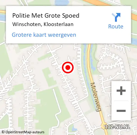 Locatie op kaart van de 112 melding: Politie Met Grote Spoed Naar Winschoten, Kloosterlaan op 24 april 2023 14:03