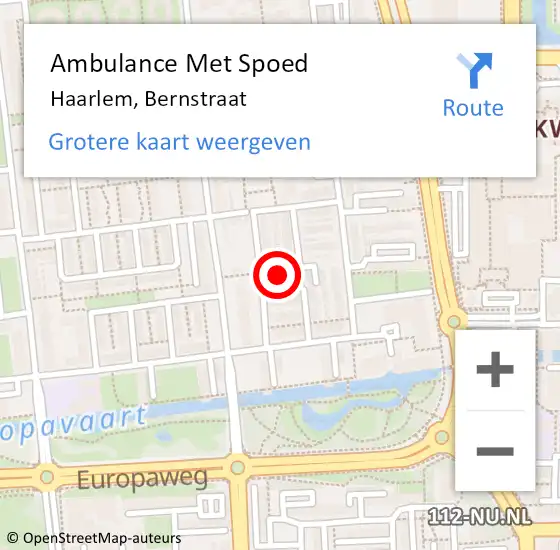 Locatie op kaart van de 112 melding: Ambulance Met Spoed Naar Haarlem, Bernstraat op 24 april 2023 20:25