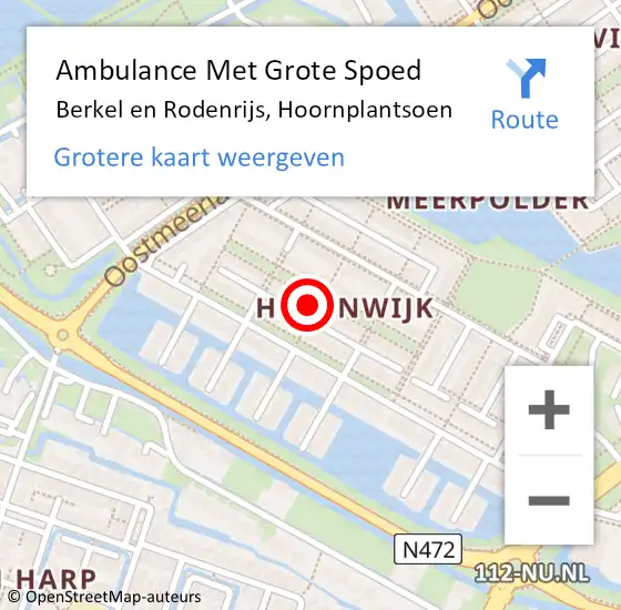 Locatie op kaart van de 112 melding: Ambulance Met Grote Spoed Naar Berkel en Rodenrijs, Hoornplantsoen op 24 april 2023 21:26