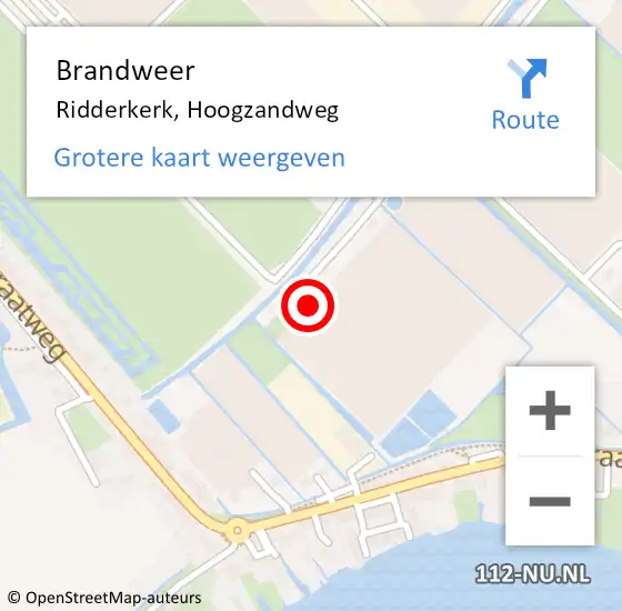 Locatie op kaart van de 112 melding: Brandweer Ridderkerk, Hoogzandweg op 25 april 2023 11:54
