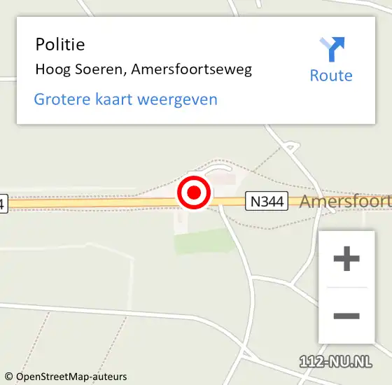 Locatie op kaart van de 112 melding: Politie Hoog Soeren, Amersfoortseweg op 25 april 2023 17:12