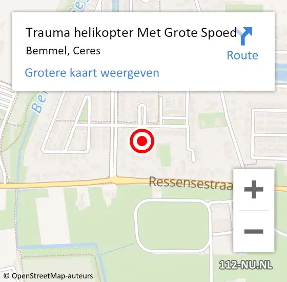 Locatie op kaart van de 112 melding: Trauma helikopter Met Grote Spoed Naar Bemmel, Ceres op 25 april 2023 17:13