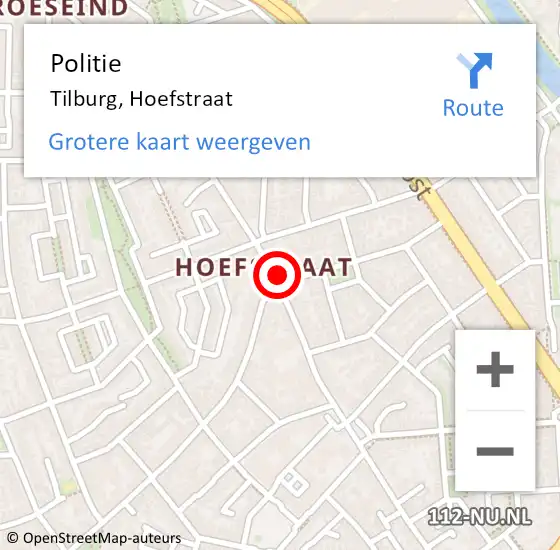 Locatie op kaart van de 112 melding: Politie Tilburg, Hoefstraat op 25 april 2023 17:26