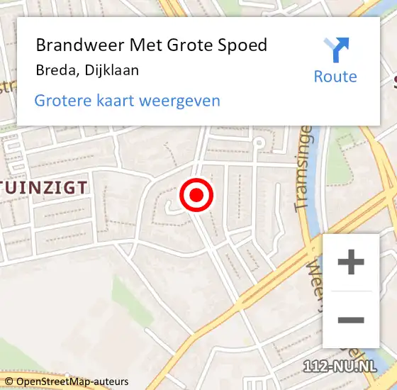 Locatie op kaart van de 112 melding: Brandweer Met Grote Spoed Naar Breda, Dijklaan op 25 april 2023 20:24