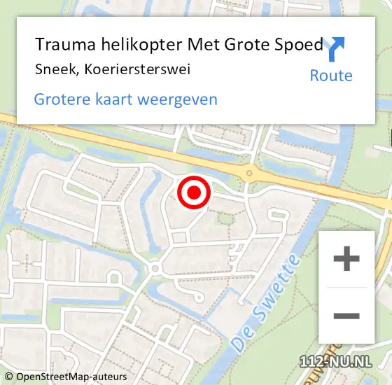 Locatie op kaart van de 112 melding: Trauma helikopter Met Grote Spoed Naar Sneek, Koeriersterswei op 25 april 2023 22:38