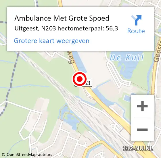 Locatie op kaart van de 112 melding: Ambulance Met Grote Spoed Naar Uitgeest, N203 hectometerpaal: 56,3 op 26 april 2023 02:27
