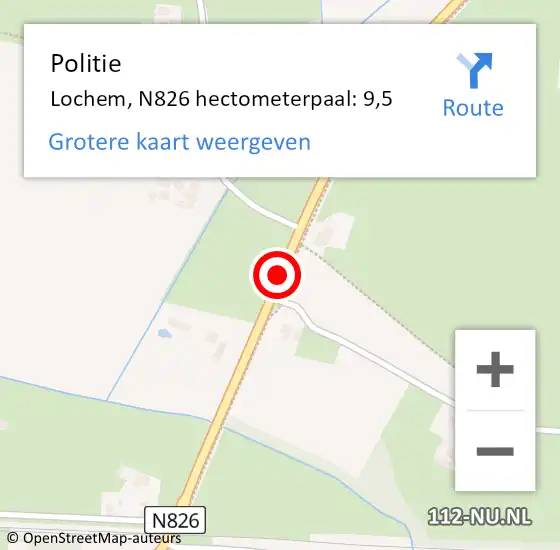Locatie op kaart van de 112 melding: Politie Lochem, N826 hectometerpaal: 9,5 op 26 april 2023 07:15