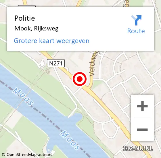Locatie op kaart van de 112 melding: Politie Mook, Rijksweg op 26 april 2023 08:42