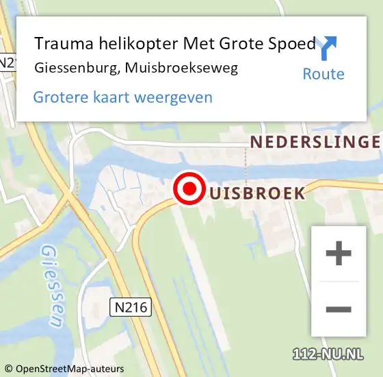 Locatie op kaart van de 112 melding: Trauma helikopter Met Grote Spoed Naar Giessenburg, Muisbroekseweg op 26 april 2023 08:45