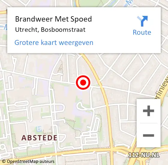 Locatie op kaart van de 112 melding: Brandweer Met Spoed Naar Utrecht, Bosboomstraat op 26 april 2023 09:51