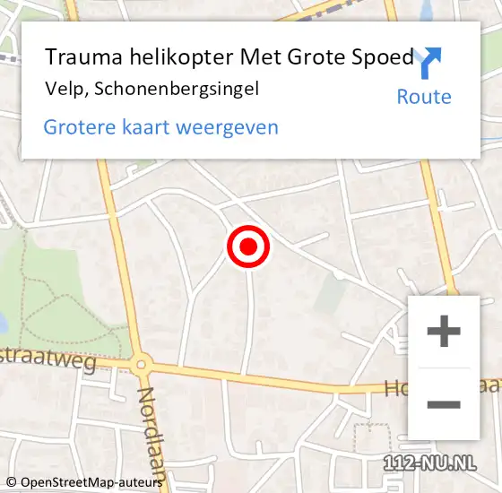 Locatie op kaart van de 112 melding: Trauma helikopter Met Grote Spoed Naar Velp, Schonenbergsingel op 26 april 2023 13:49