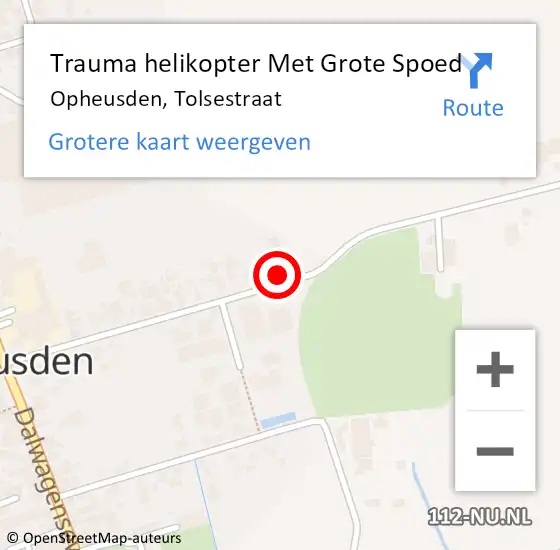 Locatie op kaart van de 112 melding: Trauma helikopter Met Grote Spoed Naar Opheusden, Tolsestraat op 26 april 2023 15:07