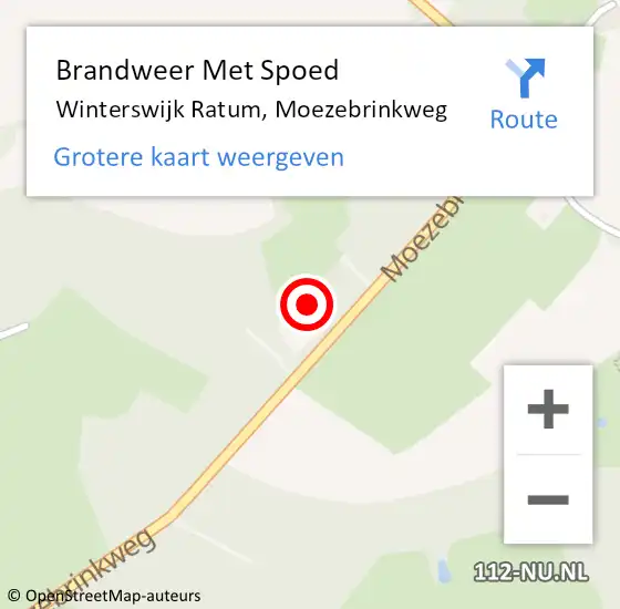 Locatie op kaart van de 112 melding: Brandweer Met Spoed Naar Winterswijk Ratum, Moezebrinkweg op 26 april 2023 19:39