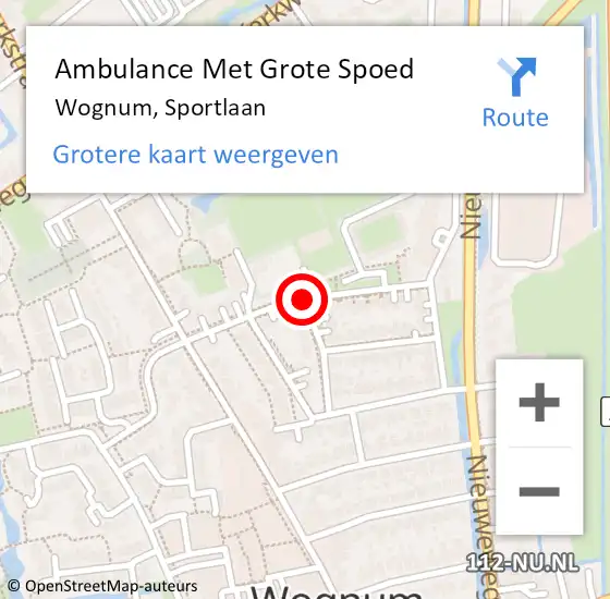 Locatie op kaart van de 112 melding: Ambulance Met Grote Spoed Naar Wognum, Sportlaan op 26 april 2023 23:27