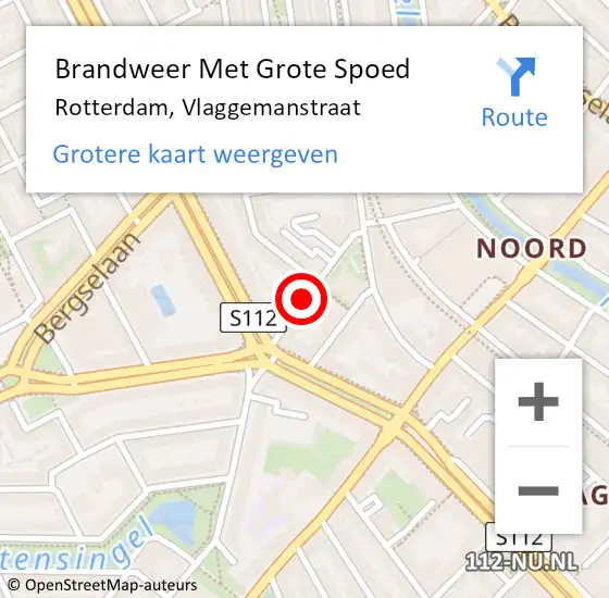 Locatie op kaart van de 112 melding: Brandweer Met Grote Spoed Naar Rotterdam, Vlaggemanstraat op 27 april 2023 01:07