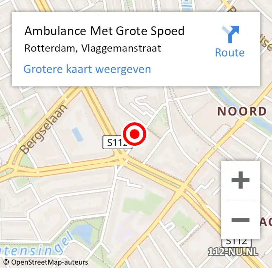 Locatie op kaart van de 112 melding: Ambulance Met Grote Spoed Naar Rotterdam, Vlaggemanstraat op 27 april 2023 01:09