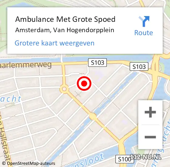Locatie op kaart van de 112 melding: Ambulance Met Grote Spoed Naar Amsterdam, Van Hogendorpplein op 27 april 2023 02:17