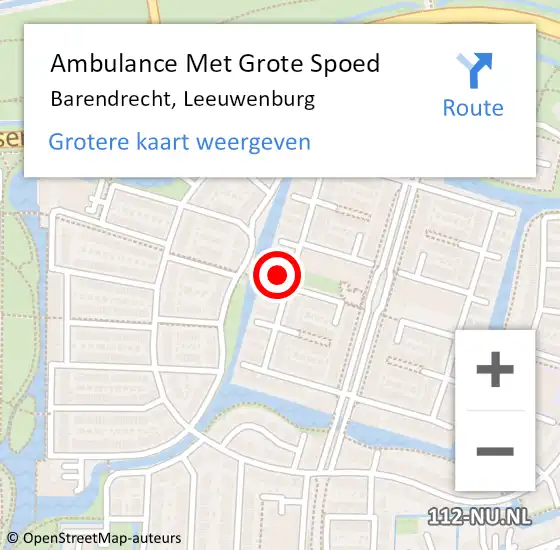 Locatie op kaart van de 112 melding: Ambulance Met Grote Spoed Naar Barendrecht, Leeuwenburg op 27 april 2023 07:31