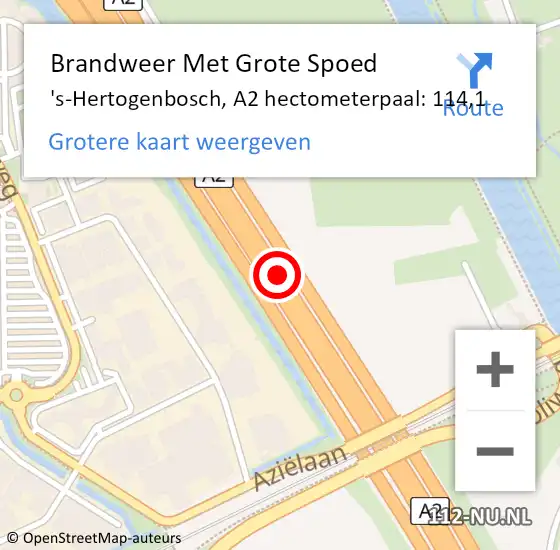 Locatie op kaart van de 112 melding: Brandweer Met Grote Spoed Naar 's-Hertogenbosch, A2 hectometerpaal: 114,1 op 27 april 2023 09:50