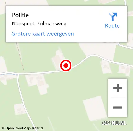 Locatie op kaart van de 112 melding: Politie Nunspeet, Kolmansweg op 27 april 2023 13:26