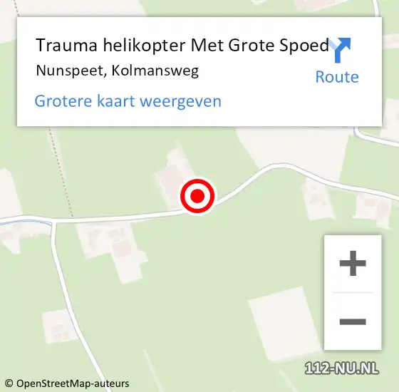 Locatie op kaart van de 112 melding: Trauma helikopter Met Grote Spoed Naar Nunspeet, Kolmansweg op 27 april 2023 13:28