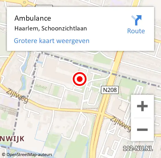 Locatie op kaart van de 112 melding: Ambulance Haarlem, Schoonzichtlaan op 27 april 2023 14:10