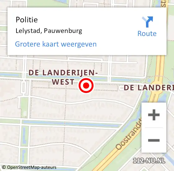 Locatie op kaart van de 112 melding: Politie Lelystad, Pauwenburg op 27 april 2023 15:47