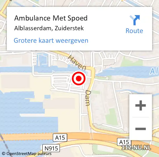 Locatie op kaart van de 112 melding: Ambulance Met Spoed Naar Alblasserdam, Zuiderstek op 27 april 2023 19:37