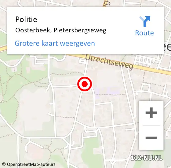 Locatie op kaart van de 112 melding: Politie Oosterbeek, Pietersbergseweg op 27 april 2023 20:22