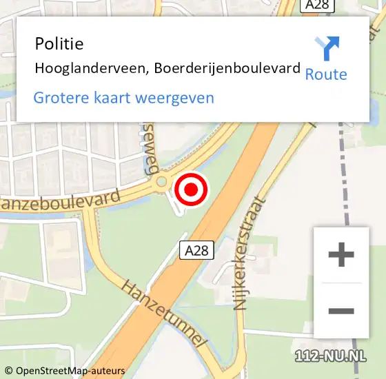 Locatie op kaart van de 112 melding: Politie Hooglanderveen, Boerderijenboulevard op 27 april 2023 21:27