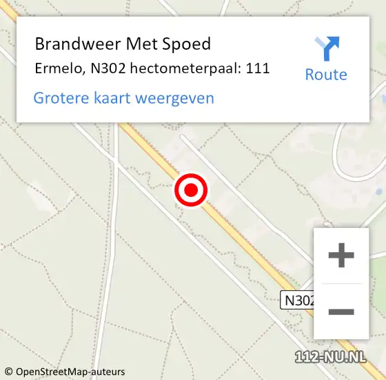 Locatie op kaart van de 112 melding: Brandweer Met Spoed Naar Ermelo, N302 hectometerpaal: 111 op 27 april 2023 22:40