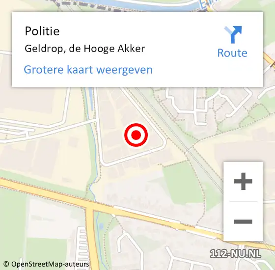 Locatie op kaart van de 112 melding: Politie Geldrop, de Hooge Akker op 28 april 2023 01:25