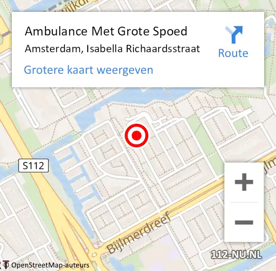 Locatie op kaart van de 112 melding: Ambulance Met Grote Spoed Naar Amsterdam, Isabella Richaardsstraat op 28 april 2023 09:50