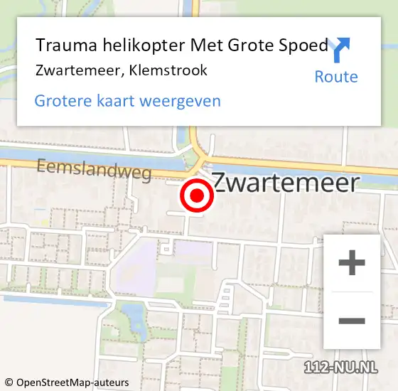 Locatie op kaart van de 112 melding: Trauma helikopter Met Grote Spoed Naar Zwartemeer, Klemstrook op 28 april 2023 10:44