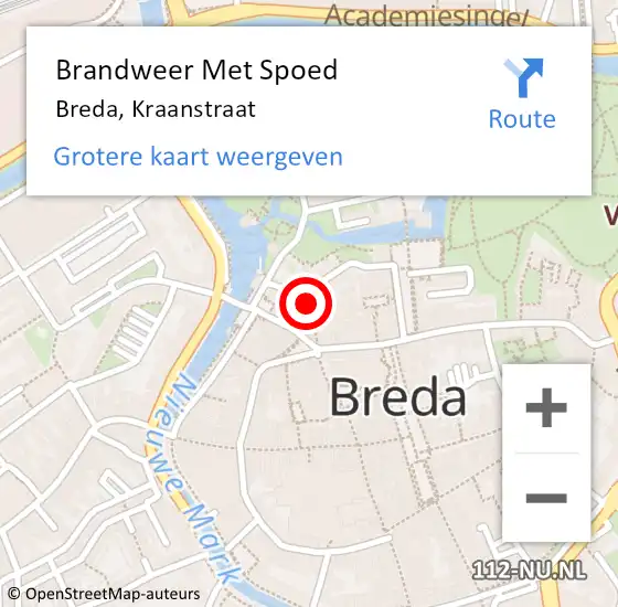 Locatie op kaart van de 112 melding: Brandweer Met Spoed Naar Breda, Kraanstraat op 28 april 2023 11:53