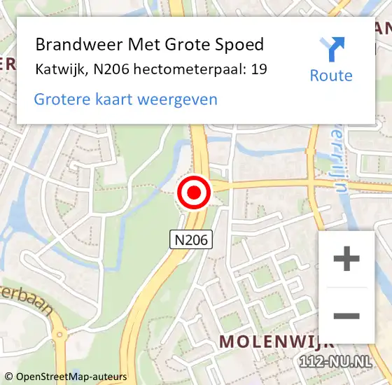 Locatie op kaart van de 112 melding: Brandweer Met Grote Spoed Naar Katwijk, N206 hectometerpaal: 19 op 28 april 2023 12:31