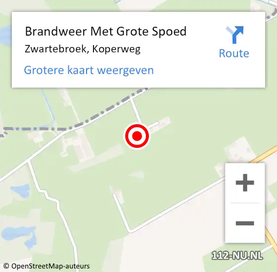 Locatie op kaart van de 112 melding: Brandweer Met Grote Spoed Naar Zwartebroek, Koperweg op 28 april 2023 13:52