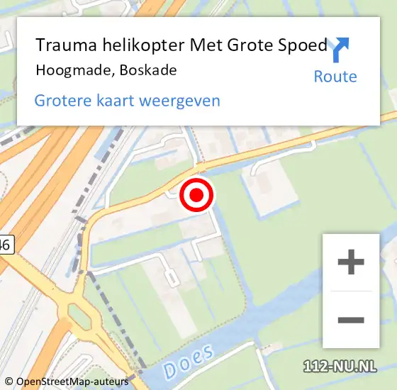 Locatie op kaart van de 112 melding: Trauma helikopter Met Grote Spoed Naar Hoogmade, Boskade op 28 april 2023 14:03