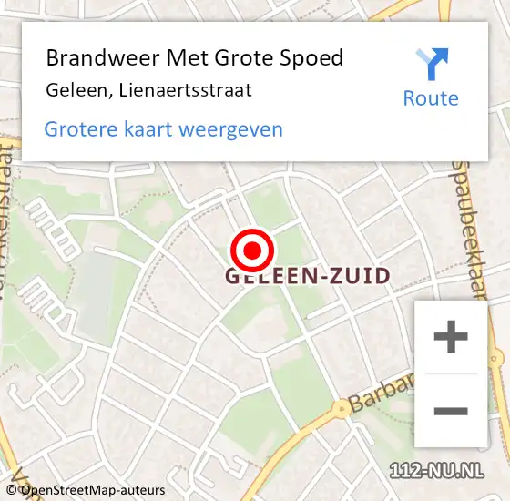 Locatie op kaart van de 112 melding: Brandweer Met Grote Spoed Naar Geleen, Lienaertsstraat op 28 april 2023 14:26
