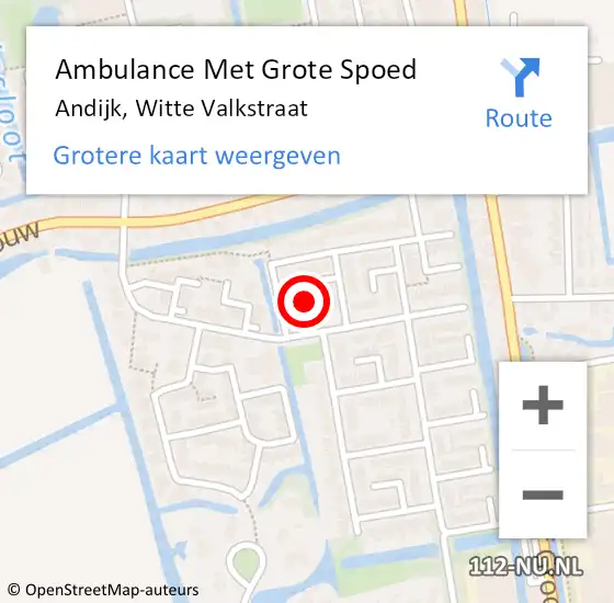 Locatie op kaart van de 112 melding: Ambulance Met Grote Spoed Naar Andijk, Witte Valkstraat op 28 april 2023 14:57