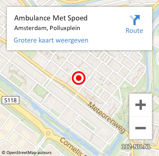 Locatie op kaart van de 112 melding: Ambulance Met Spoed Naar Amsterdam, Polluxplein op 28 april 2023 17:54