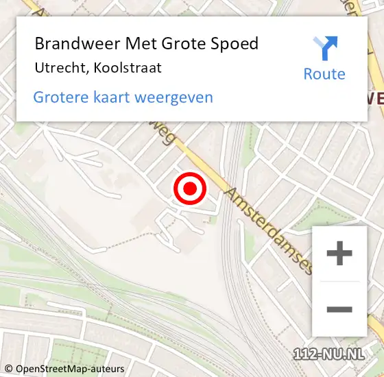 Locatie op kaart van de 112 melding: Brandweer Met Grote Spoed Naar Utrecht, Koolstraat op 28 april 2023 20:37