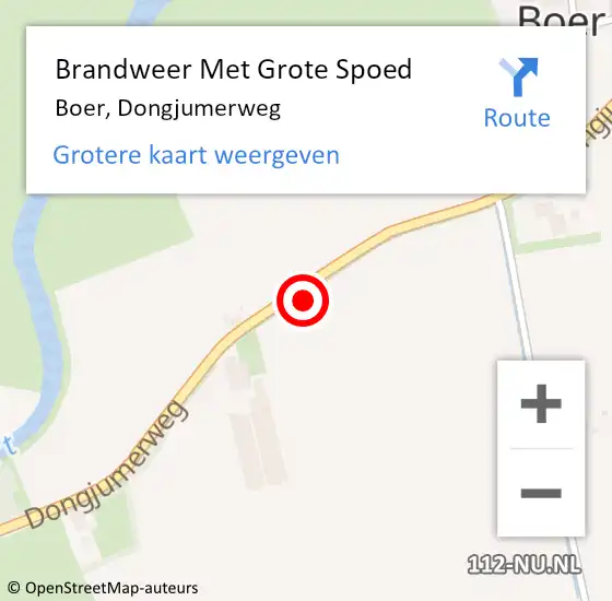 Locatie op kaart van de 112 melding: Brandweer Met Grote Spoed Naar Boer, Dongjumerweg op 28 april 2023 21:10