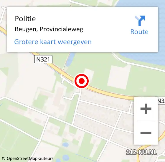 Locatie op kaart van de 112 melding: Politie Beugen, Provincialeweg op 28 april 2023 22:26
