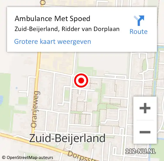 Locatie op kaart van de 112 melding: Ambulance Met Spoed Naar Zuid-Beijerland, Ridder van Dorplaan op 28 april 2023 23:44