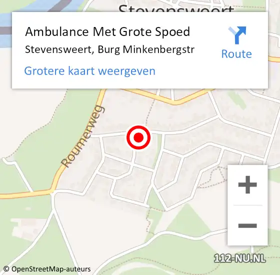 Locatie op kaart van de 112 melding: Ambulance Met Grote Spoed Naar Stevensweert, Burg Minkenbergstr op 23 augustus 2014 19:02