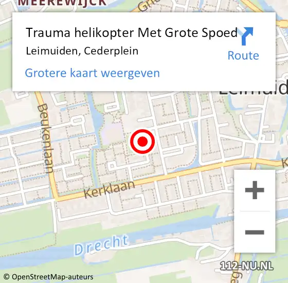 Locatie op kaart van de 112 melding: Trauma helikopter Met Grote Spoed Naar Leimuiden, Cederplein op 29 april 2023 07:40
