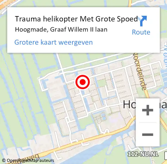 Locatie op kaart van de 112 melding: Trauma helikopter Met Grote Spoed Naar Hoogmade, Graaf Willem II laan op 29 april 2023 10:24